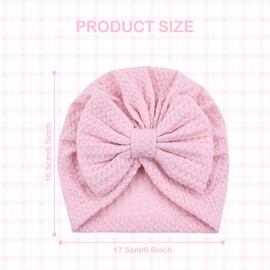 Cinaci 4 Pieces Soft Stretchy Newborn Hospital Caps Bonnets Beanies Headwraps Turban Hats with Bow for Baby Girls Newborns Infants Toddlers