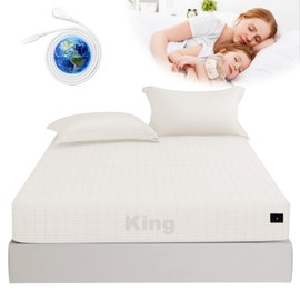 CHALTOUL Grounding Fitted Sheets for Healthy Sleep Therapy, Reconnect with Earth's Energy, Premium Cotton, 15ft Grounding Cord(King,76x80x14in,White)