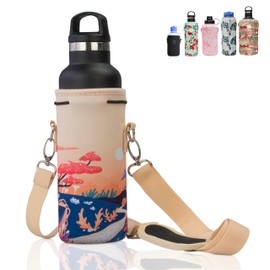 Made Easy Kit Water Bottle Carrier Insulated Neoprene - Adjustable Padded Shoulder Strap - Sling Pouch for Glass Bottle, Stainless Steel Tumbler - 5 Sizes (Light Orange Fantasy, Medium)