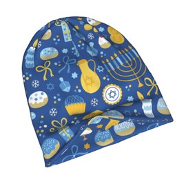 Rqzwdq Happy Hanukkah Jewish Chanukah Holiday Beanie Hats Men Warm Knit Cuff Beanie Skull Caps for Adult Women Men