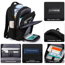 YIORMIOR Backpack Men's School Backpack Boys Teenager Backpack Work Waterproof Business Daypacks Large with USB, Black (black 2)