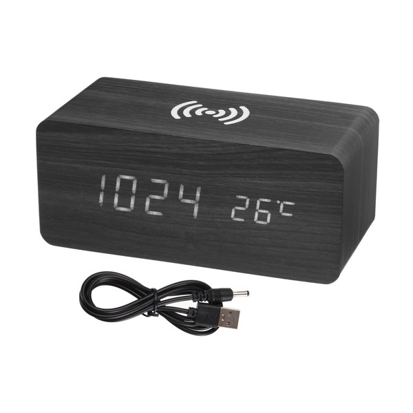 uxcell Wooden Electronic Alarm Clock Square, Black Alarm Clock, Digital