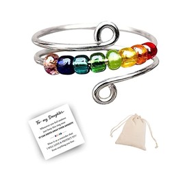 LIU JUN Anxiety Ring for Daughter to My Daughter Fidget Ring Drive Away Your Adjustable Fidget Ring for Women Rainbow Spinner Beads Gift for Daughter Jewelry(1pcs to daughter)