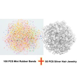 Flosius Pack of 50 Dreadlock Jewellery Silver Rhinestone Hair Dread Braids Braids Jewellery Hair Rings with 100 Pieces Mini Hair Bobbles Adjustable Metal Cuffs Hair Accessories (C)