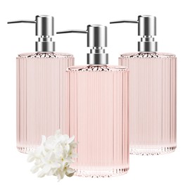 3 Pack Glass Soap Dispenser 17 Oz Versatile Lotion Liquid Soap Dish Dispenser Hand Soap Dispenser with Pump for Bathroom, Countertop, Kitchen, Laundry Room (Pink)