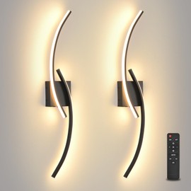 Battery Operated Wall Sconce Set of 2, 3000K-6000K LED Dimmable Battery Wall Sconces with Remote Control, USB Rechargeable 31.4" Black Wireless Wall Lights for Living Room, Bedroom, Staircases
