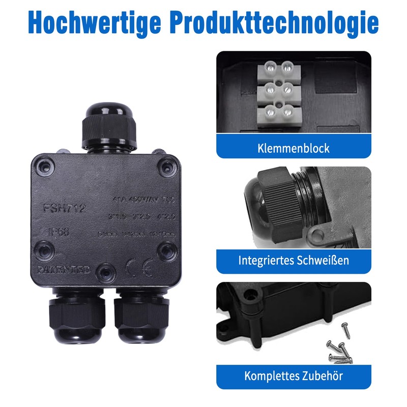 4 Piece Junction Box Waterproof IP68: 3-Way Underground Cable Connector