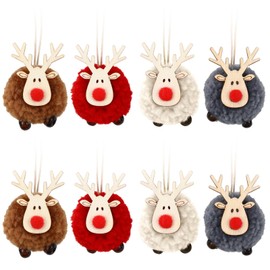 Neiang Christmas Tree Ornament Reindeer Plush Toy Set of 8, 4 Colors, Nordic Christmas Decoration Ornament, Reindeer Felt Christmas Present, Petit Gift, Prize