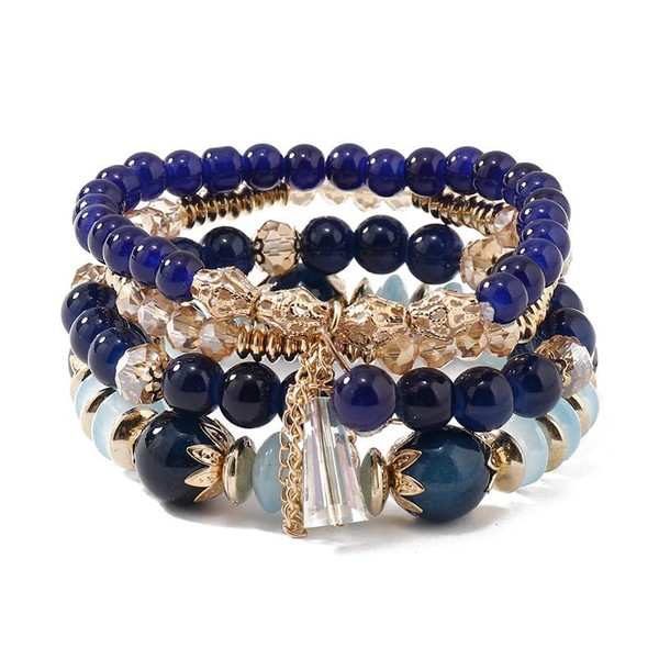 ChungLong0593 Bohemia Multilayer Beaded Stretch Bracelets Set Colorful Crystal Glass
