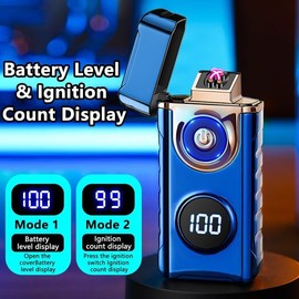 Electric Lighters Plasma Lighters Rechargeable with with LED LED Display and LED Emergency Lights Windproof USB Rechargeable Lighter Cool Lighte for Candle,Camping,Gift(Blue)