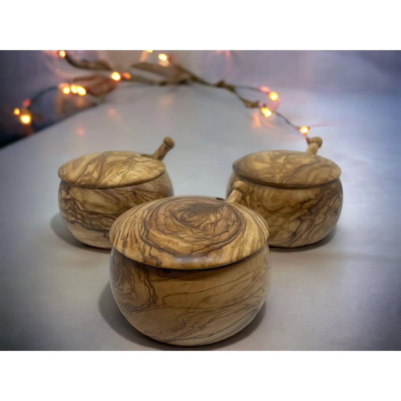 Ezo.Home Olive Wood Salt Cellar with Spoon and Lid, Elegant