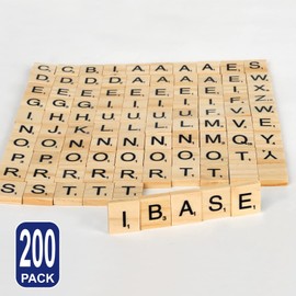 Wooden Alphabet Scrabble Tiles Set Letters Pieces Wood Crafts A-Z Capital Decoration Letter Scrapbooking Handcraft Crossword Coasters Game Board Deluxe Edition Complete DIY Spelling Making 200X