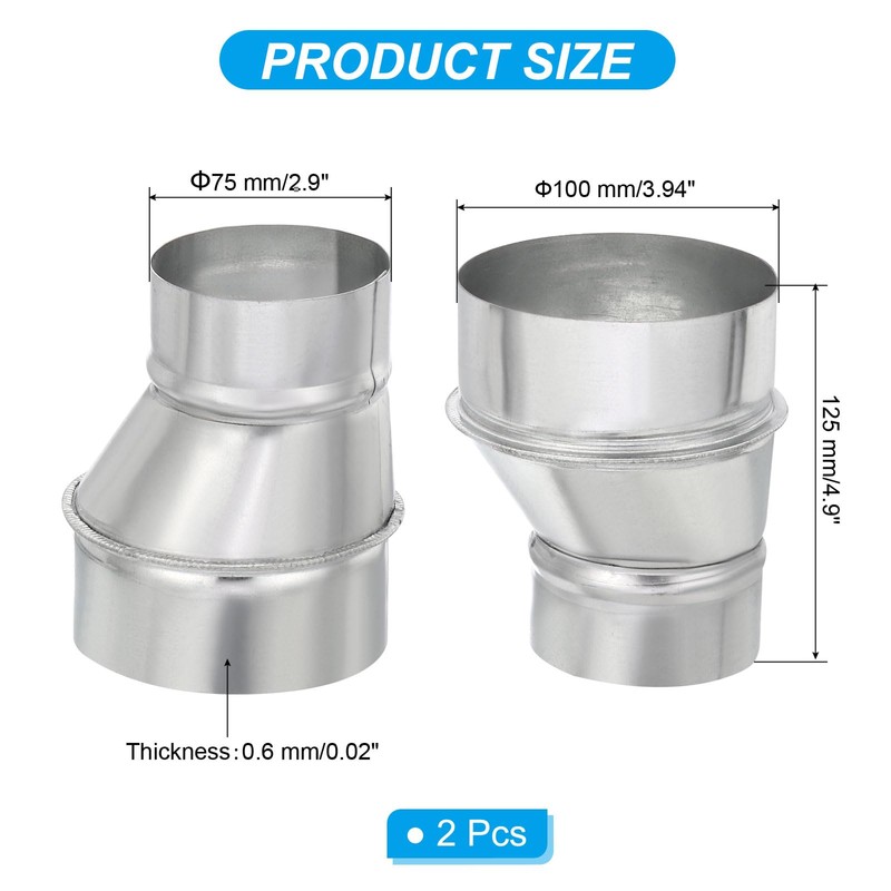 PATIKIL 4" to 3" Eccentric Duct Reducer, 2Pcs Galvanized Iron