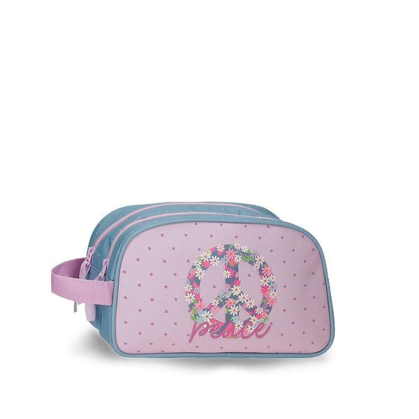 ROLL ROAD Peace Suitcase and Toiletry Bag, Pink and Blue, Colourful, Toiletry bag