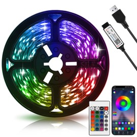Vancle Tira de luces LED de 5 m, RGB inteligente, sincronización de música, aplicación Bluetooth y control remoto, alimentada por USB para TV, juegos, dormitorio, PC y cine en casa
