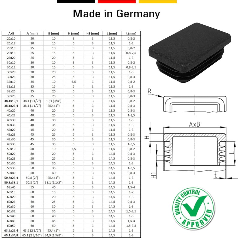 cyclingcolors 5 x Plastic Rectangular Pipe Plugs, Lamellar Plugs, Black