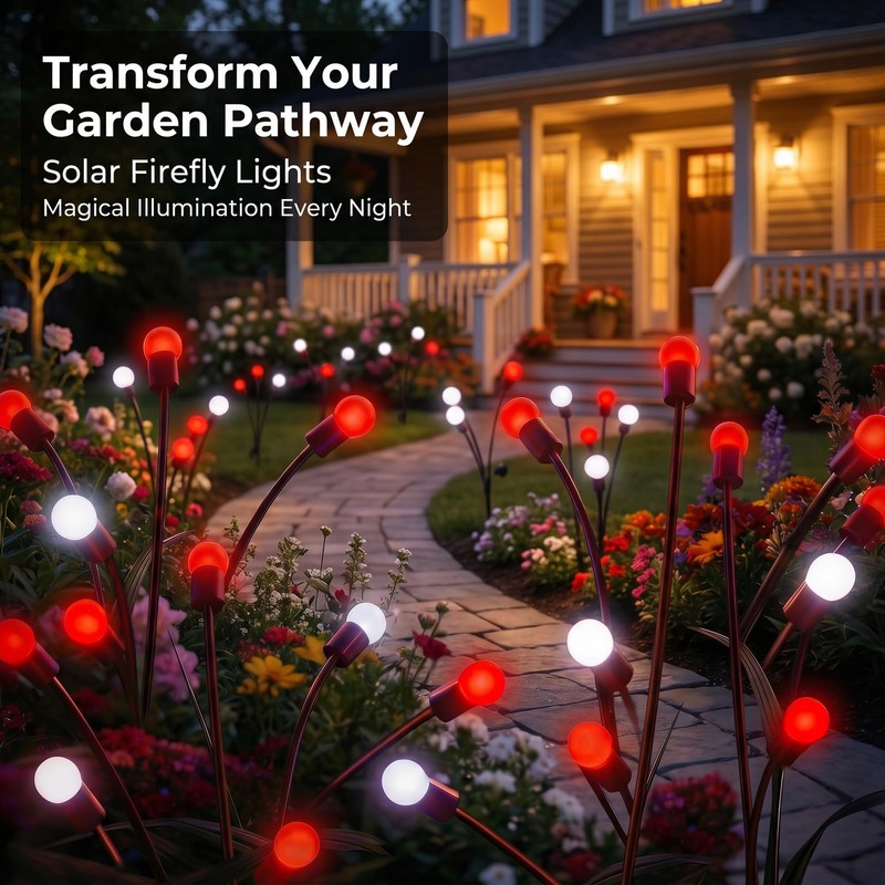 Sukesou Solar Christmas Firefly Lights, 2 Pack 6LED Red &