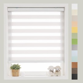 FOIRESOFT Standard Custom Zebra Horizontal Blind [Basic, Grey, W 26 in X H 48 in] Day and Night Dual Layer Sheer 13colors Light Filtering Window Roller Shades, 20 to 84 inch Wide