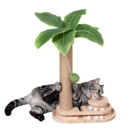 MEOWOOU Cat Scratching Post Cat Scratcher Kitten Toys 17.7in Scratch Post for Indoor Cats with Track Base & Balls Cute Sisal Scratching Post with Dangling Ball