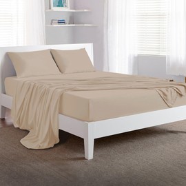 Bedgear Twin XL Basic Bed Sheet Set for College Dorm Room - Lightweight and Breathable Bedding for Mattress - Includes Fitted Sheet, Flat Sheet, and 1 Pillowcase - Medium Beige