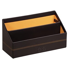 RHODIA 118846C - Black Mail Holder - 25x10x14 cm - Orange Saddle Stitching - Faux Leather Exterior - Rhodiarama Home Office Collection - Office Organization & Designer Storage