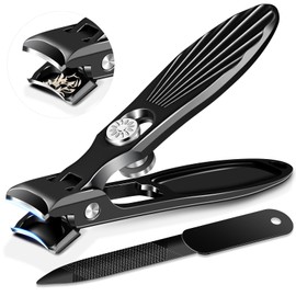 FUMAX Large Nail Clippers for Seniors, Anti-Splash Toenail Clippers for Thick Toenails Nails, Mess Free Toe Nail Clippers with Catcher, Nail Cutter with Wide Jaw for Men Women-Black