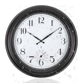 Aurowit Atomic Outdoor Wall Clock 18 Inch Sealed Outdoor Waterproof Clock with Temperature, Auto-Set Time, Easy to Read - Large Patio, Pool Clock for Outside, Backyard, Garden