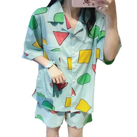 Mitigo Crayon Shin-chan Pajamas, Men's, Short Sleeve, Long Sleeve, Long Pants, Top and Bottom Set, Includes Eye Mask, 3-Piece Set, Open Front, Room Wear, Cute, For Spring, Summer, Autumn and Winter,