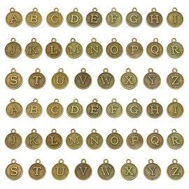 Shapenty Metal A-Z Double Sided Alphabet Letter Charm Pendant for DIY Craft Bracelet Wristbands Necklace Earring Keychain Jewelry Making Finding, 52PCS (Bronze)