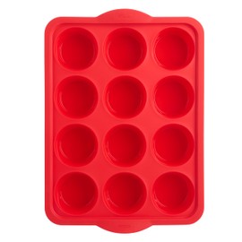 TRUDEAU CORPORATION Trudeau Silicone Muffin Pan-Red, 12 Cavity, Multicolor
