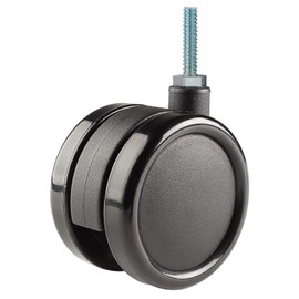 Twin Wheel Caster Solutions TWUN-75U-T03-BK 3" Diameter Nylon Wheel Unhooded Non-Brake Caster, 1/4-20" Diameter x 1" Length Threaded Stem, 132 lb Capacity Range