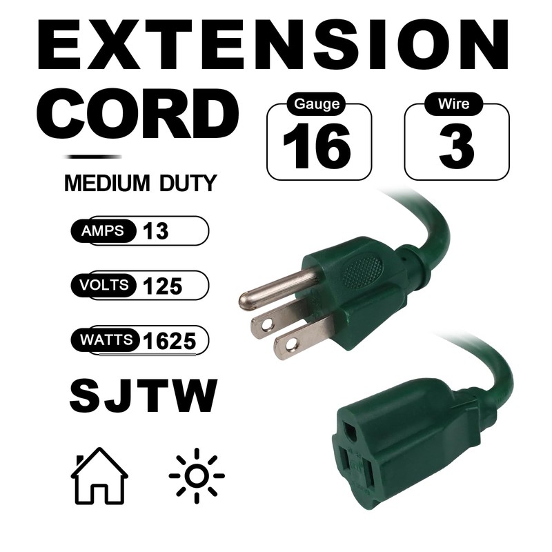 EP 6FT Green Outdoor Extension Cord, 16/3 SJTW Heavy Duty