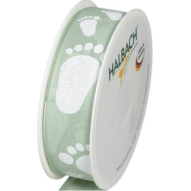 Halbach Seidenbänder Baby Gift Ribbon | 25 mm x 16 m | Ribbon as Decoration for Baby Shower and for Wrapping Gifts for Baby Shower | Colour: Mint / White
