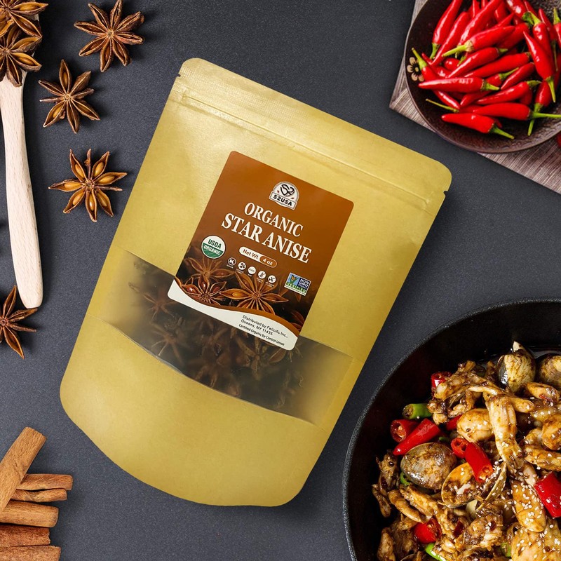 52USA Organic Star Anise - 4oz | Non-GMO, Whole Spice