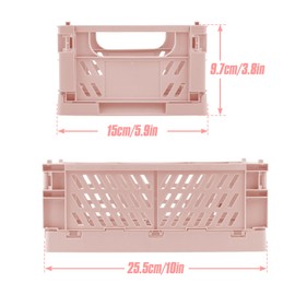 HOYA PONYOO 4 Pcs Collapsible Storage Crates, 10x5.9x4 inches Space-Saving Folding Containers, Stackable Plastic Boxes for Home Kitchen Office Bedroom Bathroom, Pink