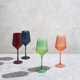 Khen Colored Glass Glasses | Set of 4 | Large Art Deco Glassware Muted Vintage Glasses for Wine, Champagne, Cocktail, Margarita, Wine Glass, Gift Idea, Muted Pastel Colors Goblets - Stemmed Wine Glass