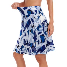 KORALHY Women's 20" Knee Length Skorts Skirts Plus Size, Golf Skirts Tennis Skirt with Inner Shorts for Outdoor Activities Blue Geometry 3XL