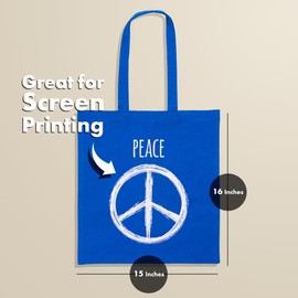 Carrywell (Not Made In China) 6 Pack Cotton Canvas Tote Bags, Bulk Lightweight Reusable Cloth Shopping Bag For Groceries, Promotions and Advertising, Blank Organic Fabric (Blue)