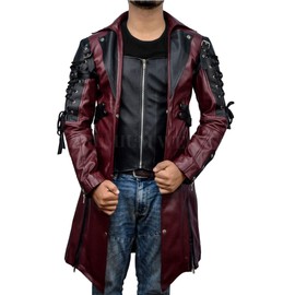 Premium Wears Men's Punk Rave Poison Steampunk Gothic Maroon&Black Faux Leather Military Coat Jacket (as1, alpha, 2x, regular, regular, Maroon&Black, 2X-Large)