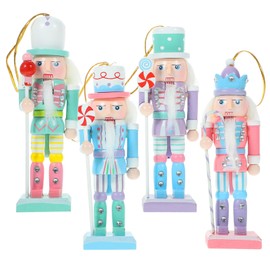 Sewroro Hanging Nutcracker Wooden Nutcracker Soldier Figures Christmas Nutcracker Dolls for Christmas Tree Decoration Pack of 4