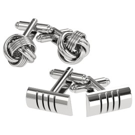 Vedicci Set de 2 Juegos de Mancuernillas Metálicas Color Plata. Juego de Gemelos Metálicos para Camisa de Vestir. Incluye Caja de guardado. Cufflinks 4 Piece Set.