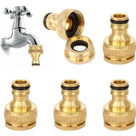 Jubaopen Pack of 5 Aluminium Hose Connection Tap Connector Female Thread Tap Adapter 1/2 and 3/4 Male Thread Brass Garden Hose