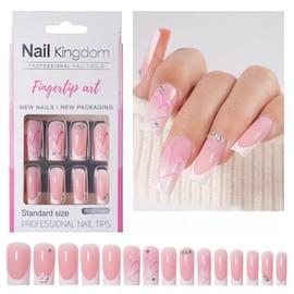 Virellay 30Pcs French Tip Press on Nails - Medium Falsche Nägel (French Love Heart, Mittel)