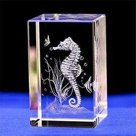 Crystal Glass Seahorse Statue Model,3D Laser Etched Crystal Seahorse Figurine Art,Animal Crystal Glass Cube Engraving Seahorse Ornaments Gifts (40x40x60mm)