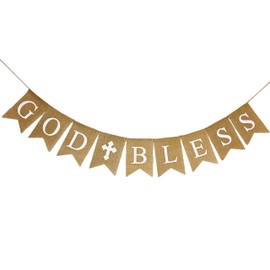 Shimmer Anna Shine Burlap God Bless Banner for Baby Girl Boy Baptism Decorations Christening First Communion Confirmation Baby Shower Wedding Birthday Party Photo Props (White Print) | Shimmer Anna Shine