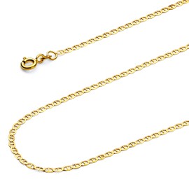 14k REAL Yellow Gold Solid 1.5mm Flat Mariner Chain Necklace with Spring Ring Clasp - 24"