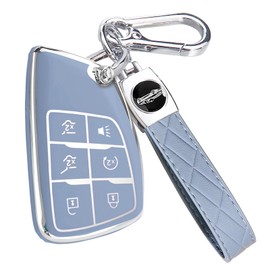 Cacacar Key Fob Cover for Chevy Suburban Tahoe GMC Yukon Denali Buick Enclave with Keychain Premium Soft TPU Key Fob Case Remote Key Holder 6 Buttons (Blue)