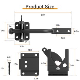 WINSOON Self Locking Fence Gate Latch for Wooden Fence Heavy Duty, Self-Adjusting Gravity Gate Latch, Black, with Bar Cover