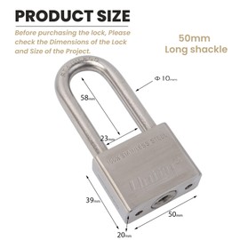 Unity Marine Padlock Keyed Alike 100% Stainless Steel Weatherproof for Sea, Boat, Port, Gate, Anti-Pick (5, 50mm Long Shackle)