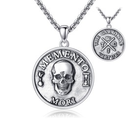 CUPENDA Memento Mori Necklace 925 Sterling Silver Gothic Skull Memento Mori Pendant Stoic Reminder Jewelry for Men Women